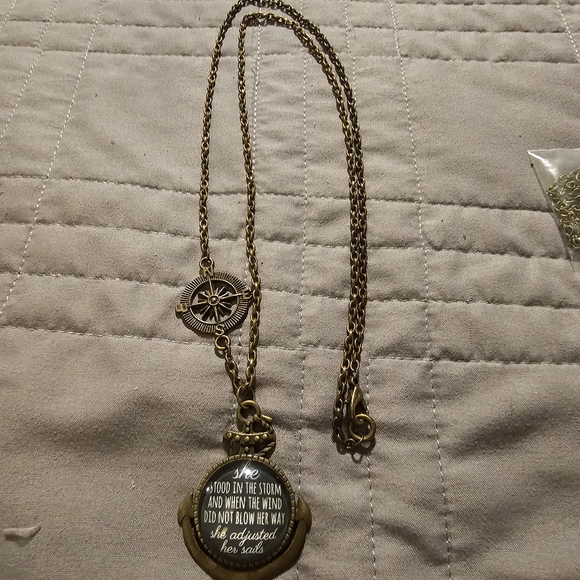 Antique Bronze Inspirational Necklace - Anchor Design with Intergrated Compass - Picture 2 of 2